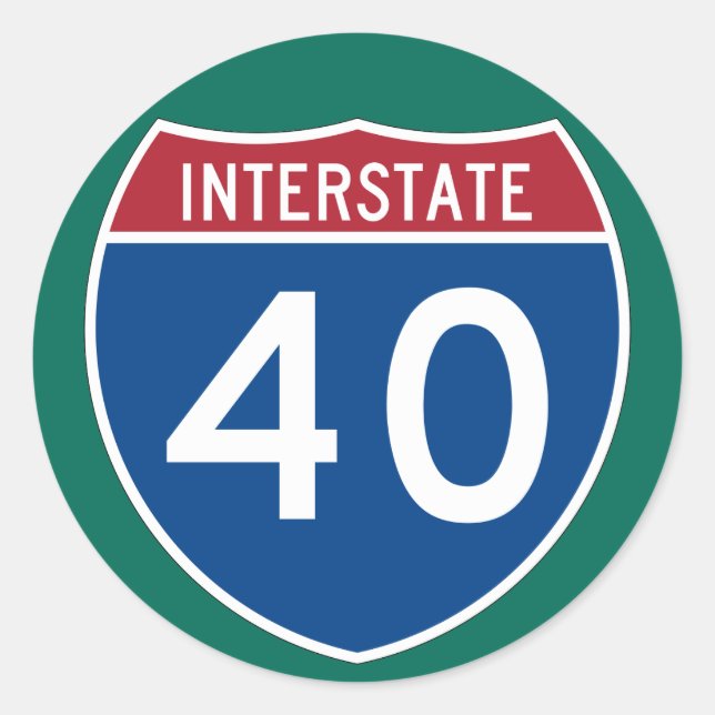 Interstate 40 (I-40) Highway Sign (Packung mit 6/2 Runder Aufkleber (Vorderseite)