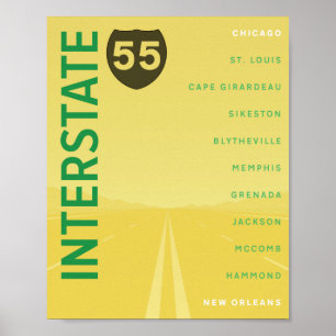 Interstate 55 (I-55) Poster (Gelb)
