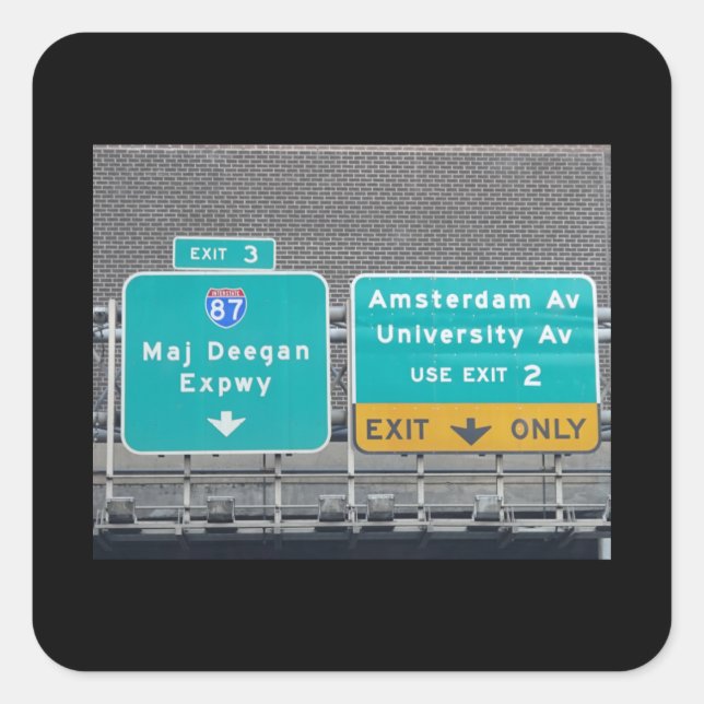 Interstate 87 Major Deegan Expressway Schild auf I Quadratischer Aufkleber (Vorderseite)