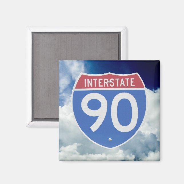Interstate 90 Shield against Blue Sky with Clouds Magnet (Vorderseite/Rückseite)