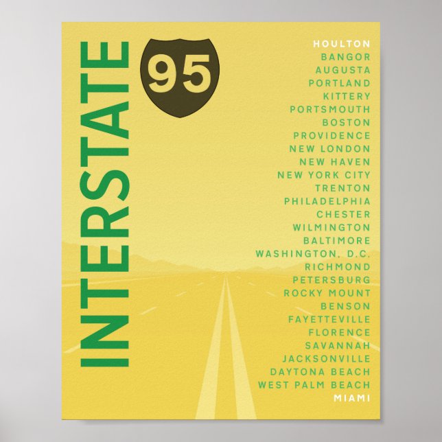 Interstate 95 (I-95) Poster (Gelb) (Vorne)