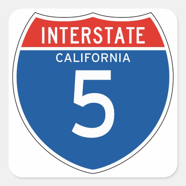 Interstate Sign 5 - Kalifornien Quadratischer Aufkleber (Vorderseite)
