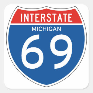 Interstate Sign 69 - Michigan Quadratischer Aufkleber
