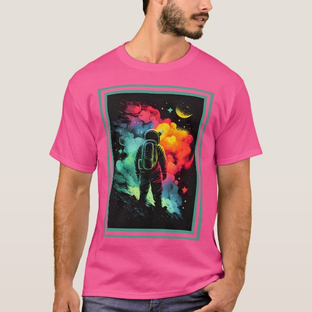Interstellar Odyssey Vibrant Astronaut Exploration T-Shirt (Vorderseite)
