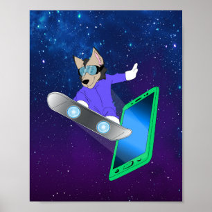 Interstellar Pup on Surfboard Poster