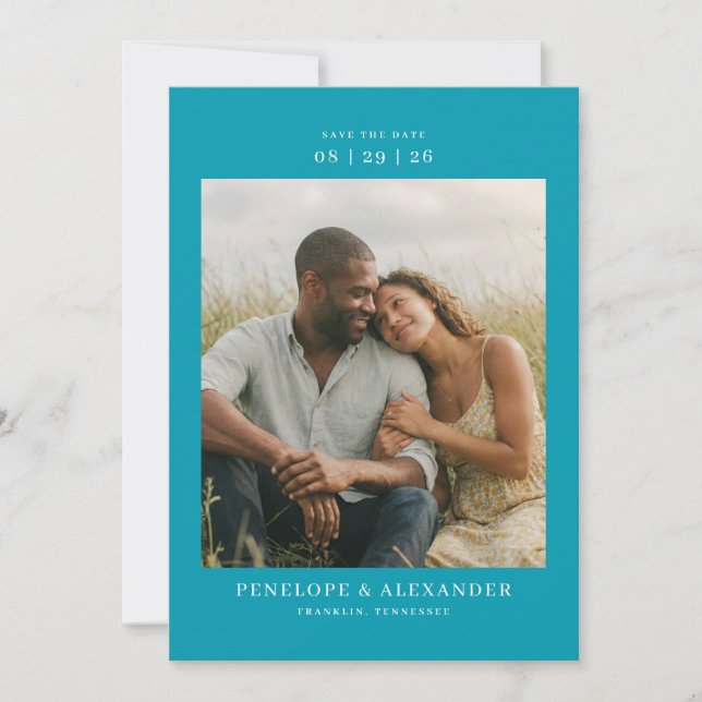 Intimate Teal Modern Photo Save The Date (Vorderseite)