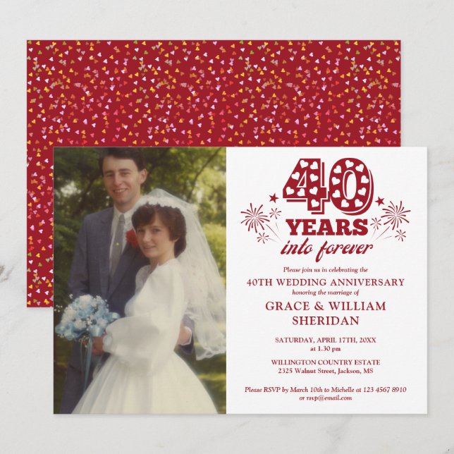 Into Forever 40th Wedding Anniversary Foto Einladung (Vorne/Hinten)
