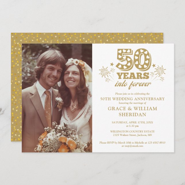 Into Forever 50th Wedding Anniversary Foto Einladung (Vorne/Hinten)