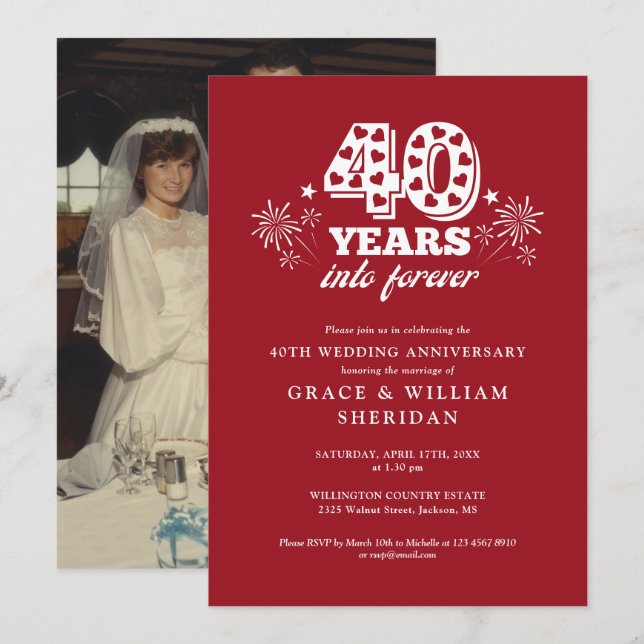 Into Forever Ruby 40th Wedding Anniversary Foto Einladung (Vorne/Hinten)