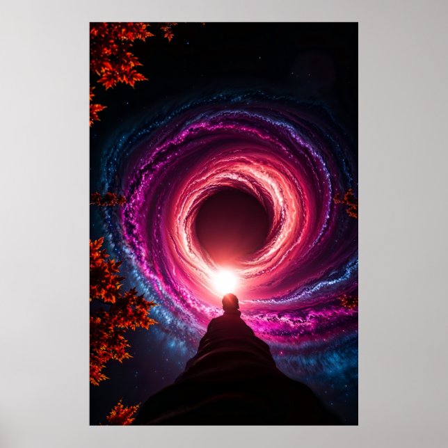 "Into the Abyss — Neon Black Hole Galaxy" Premium  Poster (Vorne)