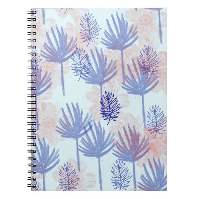 Into the blue. Muster mit Blättern in Blau Notizblock (Vorderseite)