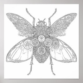 Intricate Adult Coloring Page: Steampunk Insect Poster