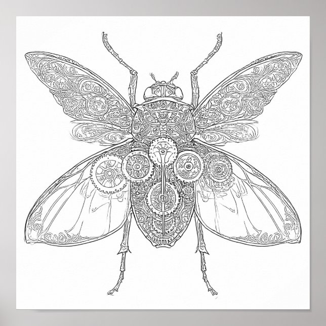 Intricate Adult Coloring Page: Steampunk Insect Poster (Vorne)