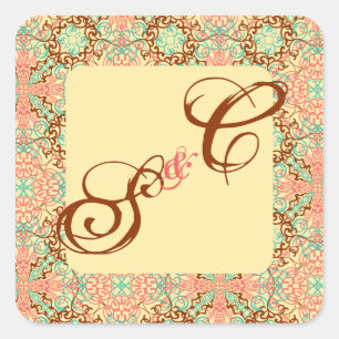 Intricate Arabesque, mit Monogramm Andenken Quadratischer Aufkleber