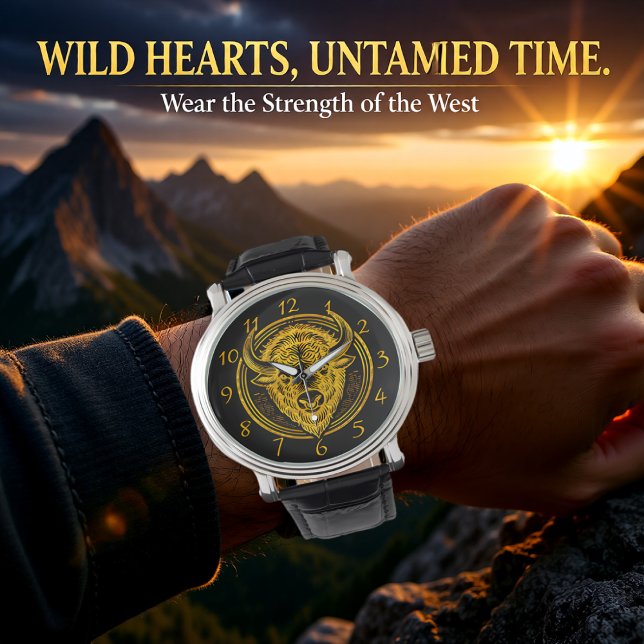 Intricate Bison Buffalo Head Illustration Armbanduhr (Von Creator hochgeladen)