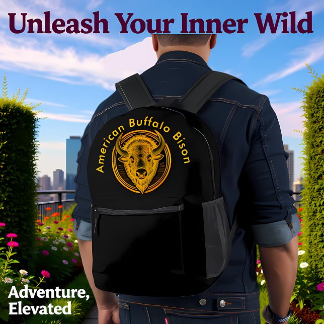 Intricate Bison Buffalo Head Illustration Bedruckter Rucksack (Von Creator hochgeladen)