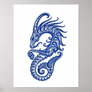 Intricate Blue Capricorn Zodiac auf Weiß Poster