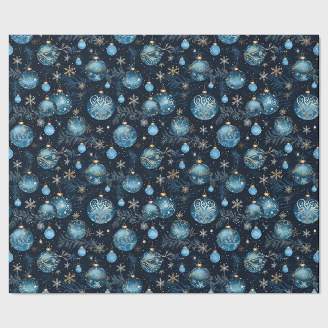 Intricate Blue Christmas Baubles Geschenkpapier (Saum)