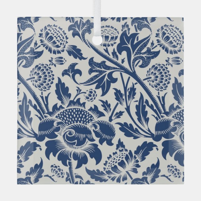 Intricate blue floral pattern on light background ornament aus glas (Vorderseite)