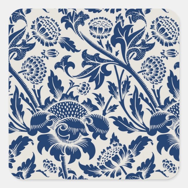 Intricate blue floral pattern on light background quadratischer aufkleber (Vorderseite)