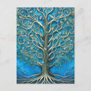 Intricate Blue Floral Tree of Life Graphic Postkarte
