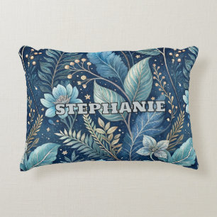 Intricate Blue & Green Botanical - Starry Dark Blu Dekokissen