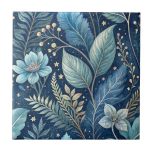 Intricate Blue & Green Botanical - Starry Dark Blu Fliese