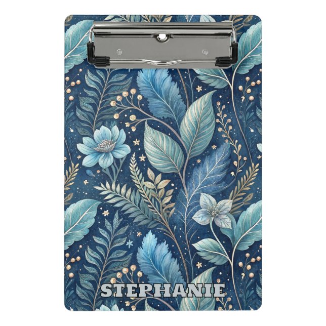 Intricate Blue & Green Botanical - Starry Dark Blu Mini Klemmbrett (Vorderseite)