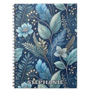 Intricate Blue & Green Botanical - Starry Dark Blu Notizblock