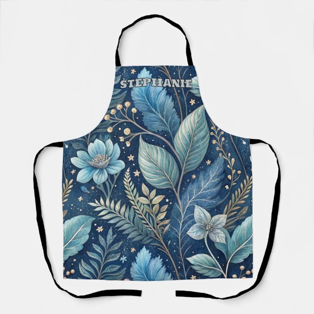 Intricate Blue & Green Botanical - Starry Dark Blu Schürze (Vorderseite)