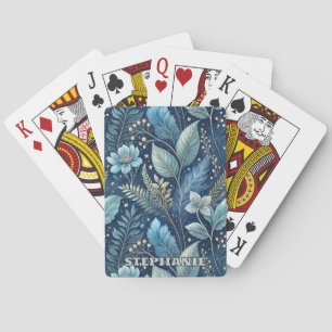 Intricate Blue & Green Botanical - Starry Dark Blu Spielkarten