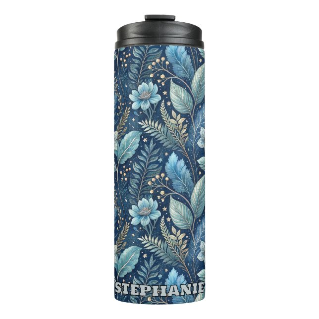 Intricate Blue & Green Botanical - Starry Dark Blu Thermosbecher (Vorderseite)