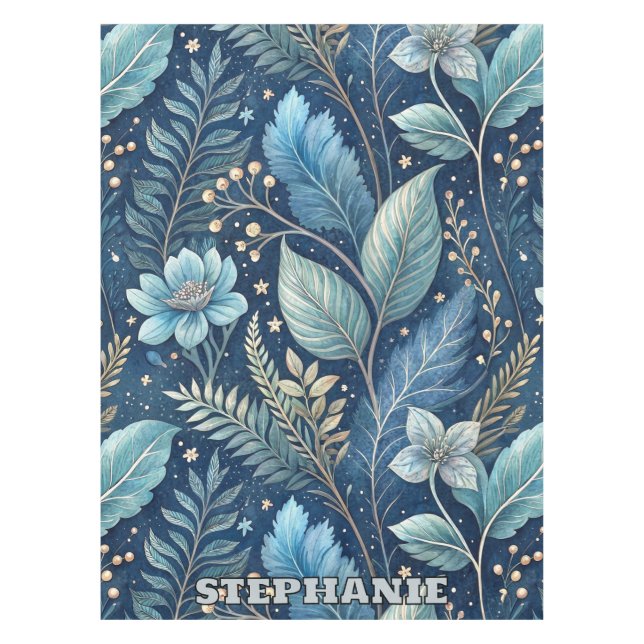 Intricate Blue & Green Botanical - Starry Dark Blu Tischdecke (Vorderseite)