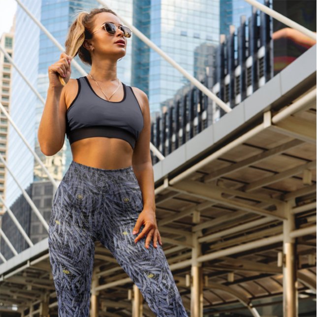 Intricate Blue Hue Leafs High-Waist Yoga Workout Leggings (JPG-Intricate Blue Hue Leafs High Waist Yoga Workout Leggings-mockup-of-a-woman-posing-in-the-city)