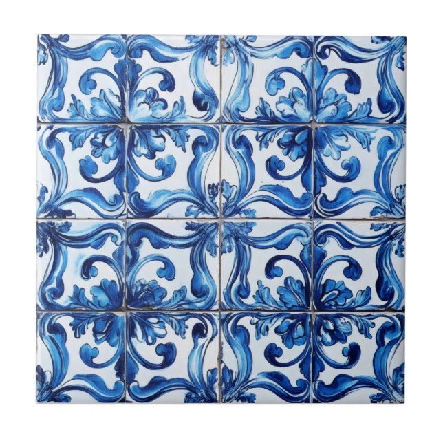 Intricate Blue Tile Pattern Fliese (Vorderseite)