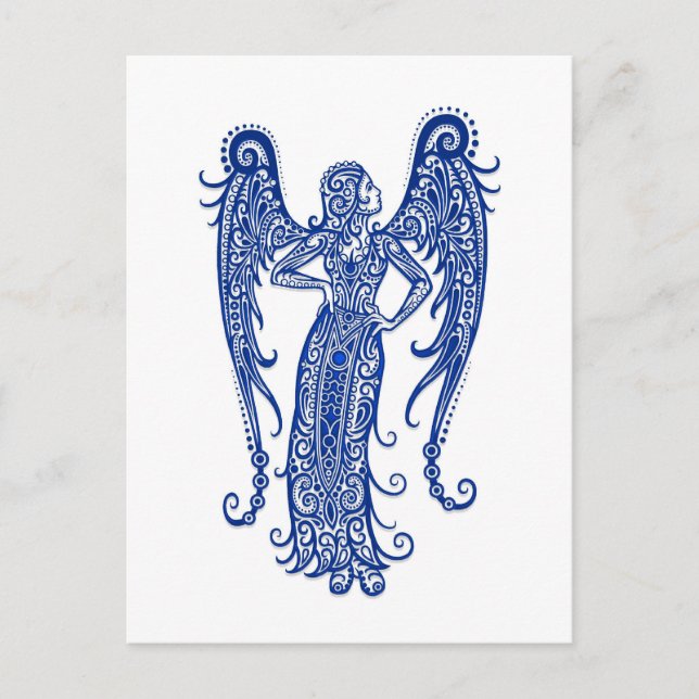 Intricate Blue Virgo Zodiac on White Postkarte (Vorderseite)