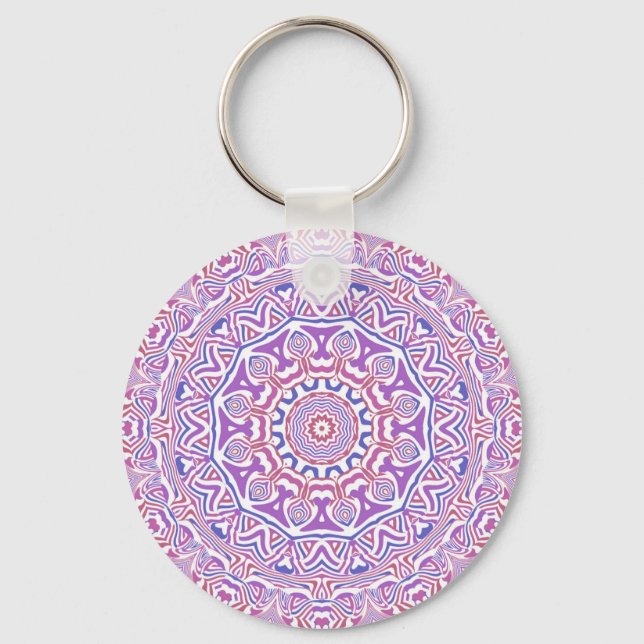 Intricate Bold Groovy Boho Hippie Abstrakt Mandala Schlüsselanhänger (Vorderseite)