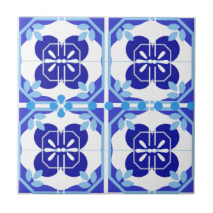 Intricate Bright Blue Navy Azulejos Style Fliese