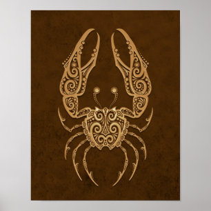 Intricate Brown Cancer Zodiac Poster