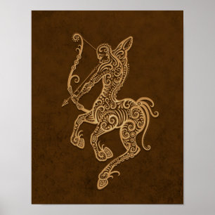 Intricate Brown Sagittarius Zodiac Poster