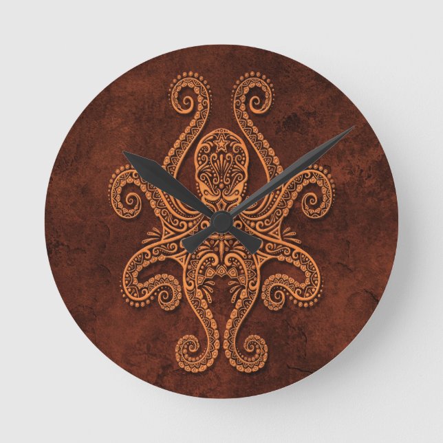Intricate Brown Stone Octopus Runde Wanduhr (Vorderseite)