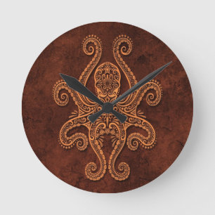 Intricate Brown Stone Octopus Runde Wanduhr
