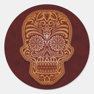 Intricate Brown Sugar Skull Runder Aufkleber