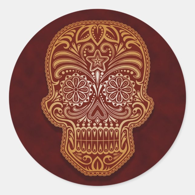 Intricate Brown Sugar Skull Runder Aufkleber (Vorderseite)