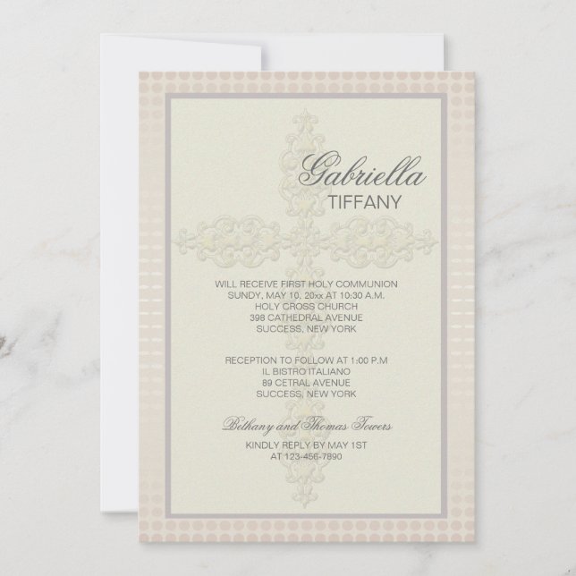 Intricate Cross (Peach) Religiöse Einladung (Vorderseite)