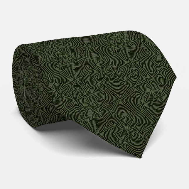 Intricate Deep Olive Green Abstract Fingerprint Krawatte (Gerollt)