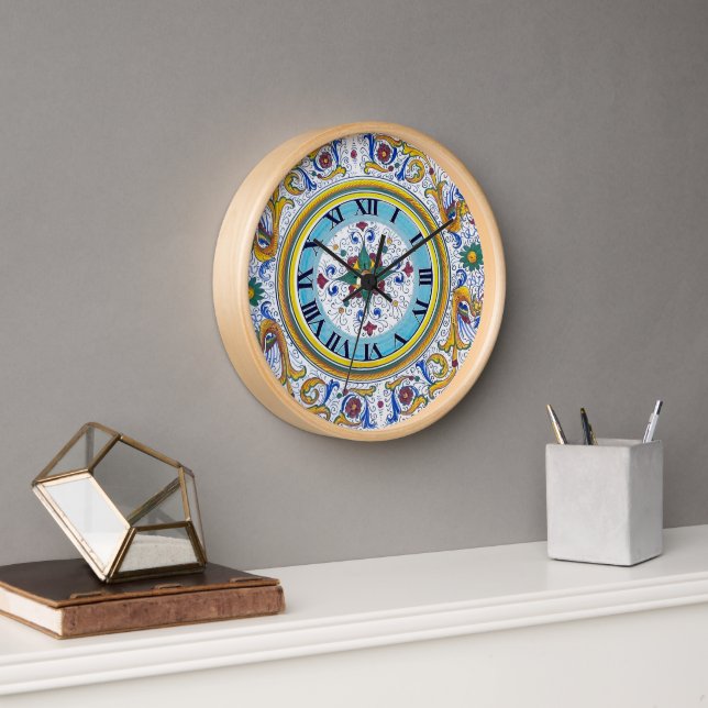 Intricate Deruta Motif Blumenmuster Küche Uhr (Büro)