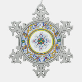 Intricate Deruta Motif Blumenmuster Schneeflocken Zinn-Ornament