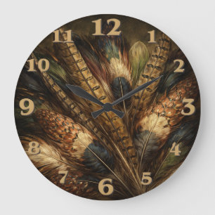 Intricate Fasanenfeder Nahaufnahme Große Wanduhr