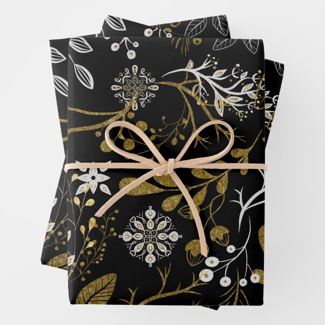 Intricate floral pattern with gold and white  geschenkpapier set (Beispiel)